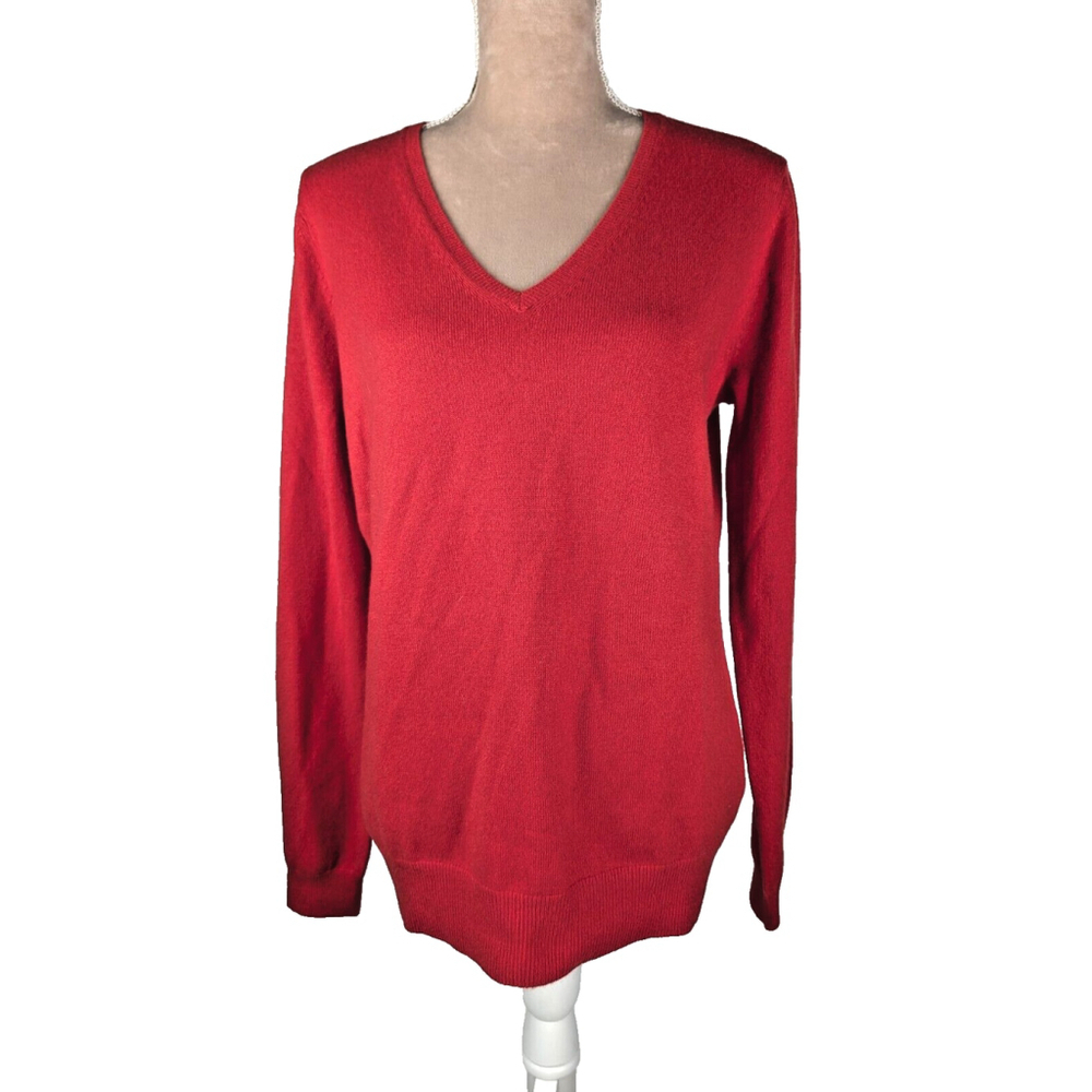 NWT Jennie Liu Cashmere Sweater Sz XL Cherry Red Classic Preppy Quiet Luxury